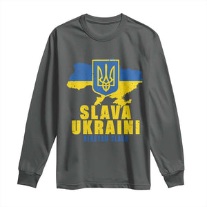 Slava Ukraini Heroyam Slava Long Sleeve Shirt Vintage Ukrainian Flag TS11 Dark Heather Print Your Wear