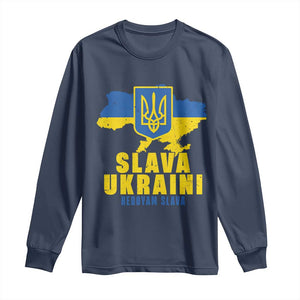 Slava Ukraini Heroyam Slava Long Sleeve Shirt Vintage Ukrainian Flag TS11 Navy Print Your Wear