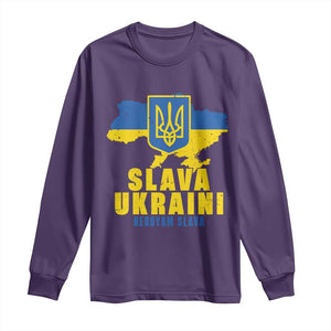 Slava Ukraini Heroyam Slava Long Sleeve Shirt Vintage Ukrainian Flag TS11 Purple Print Your Wear