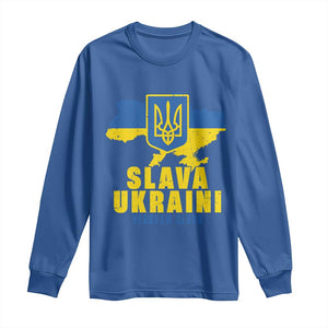 Slava Ukraini Heroyam Slava Long Sleeve Shirt Vintage Ukrainian Flag TS11 Royal Blue Print Your Wear