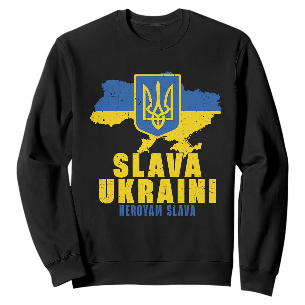 Slava Ukraini Heroyam Slava Sweatshirt Vintage Ukrainian Flag TS11 Black Print Your Wear