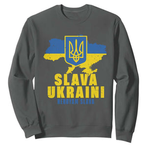 Slava Ukraini Heroyam Slava Sweatshirt Vintage Ukrainian Flag TS11 Dark Heather Print Your Wear