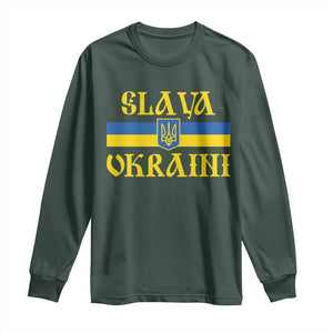 Ukraine Pride Slava Ukraini Long Sleeve Shirt Vintage Ukrainian Flag TS11 Dark Forest Green Print Your Wear