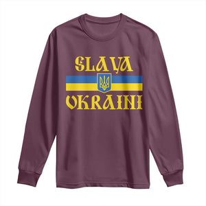 Ukraine Pride Slava Ukraini Long Sleeve Shirt Vintage Ukrainian Flag TS11 Maroon Print Your Wear