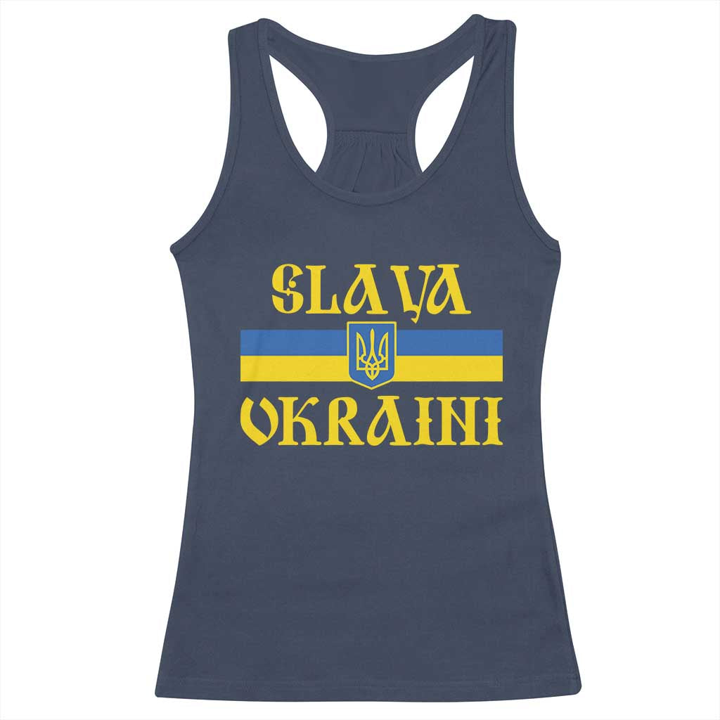 Ukraine Pride Slava Ukraini Racerback Tank Top Vintage Ukrainian Flag TS11 Navy Print Your Wear