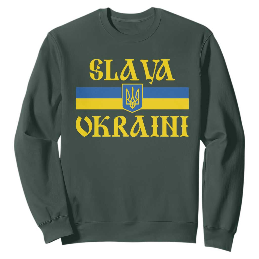 Ukraine Pride Slava Ukraini Sweatshirt Vintage Ukrainian Flag TS11 Dark Forest Green Print Your Wear