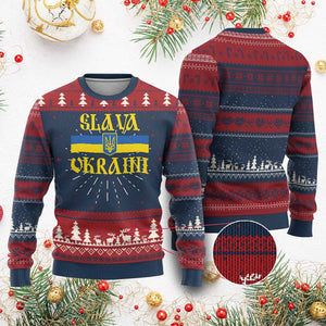 Ukraine Pride Slava Ukraini Knit Sweatshirt Vintage Ukrainian Flag TS11 Burgundy Print Your Wear