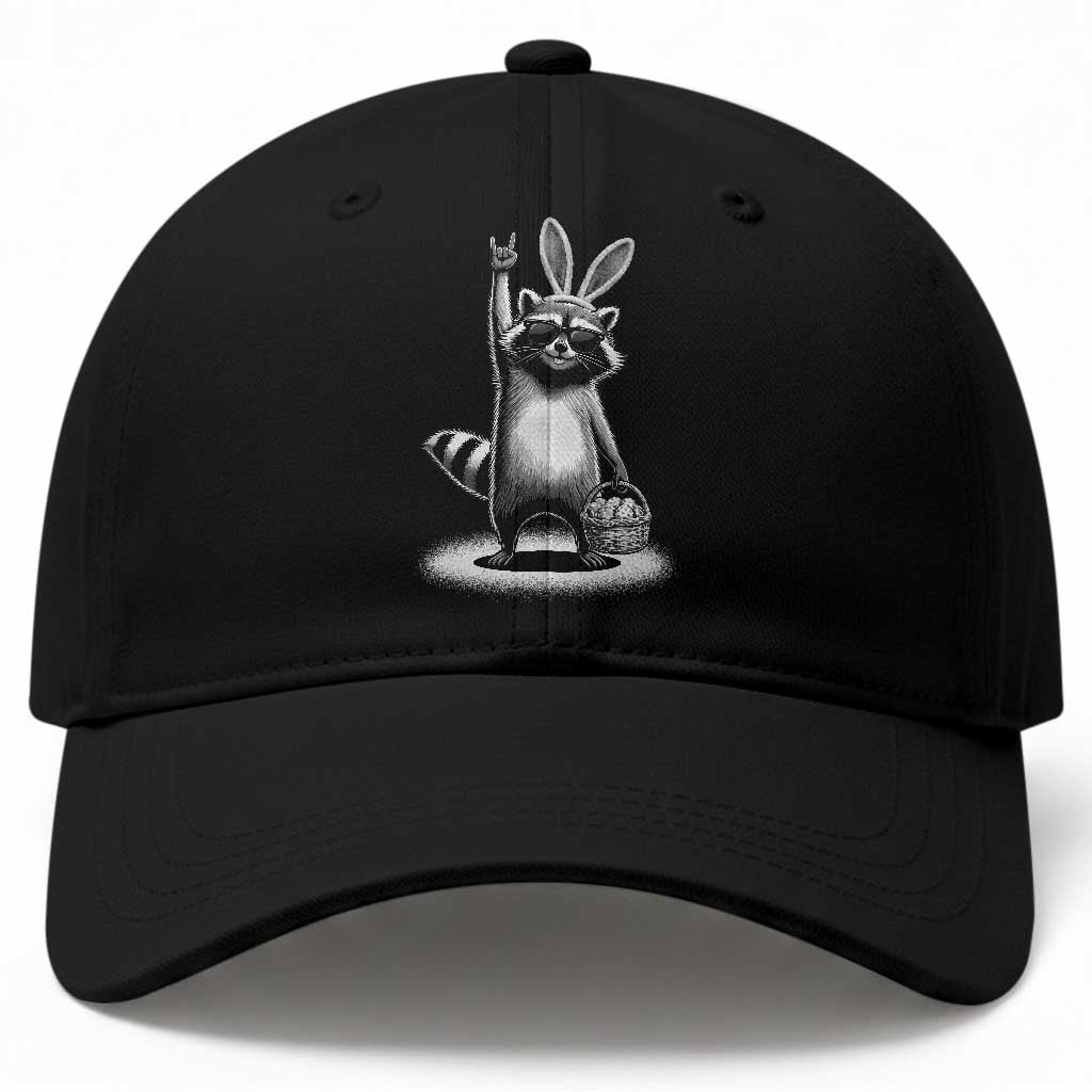Retro Easter Raccoon Bunny Rock Hand Trash Panda Baseball Cap TS11 Print Your Wear