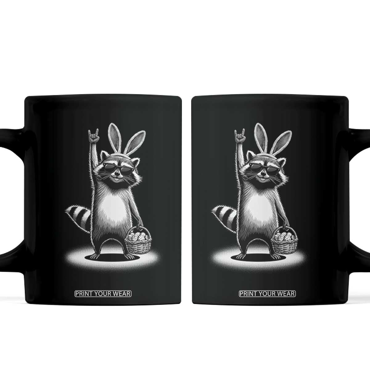 Retro Easter Raccoon Bunny Rock Hand Trash Panda Coffee Mug TS11 Black Print Your Wear