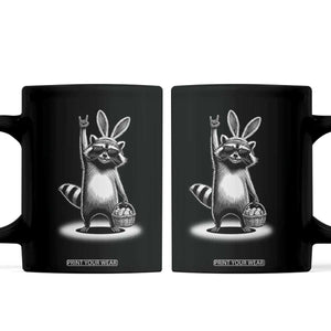 Retro Easter Raccoon Bunny Rock Hand Trash Panda Coffee Mug TS11 Black Print Your Wear