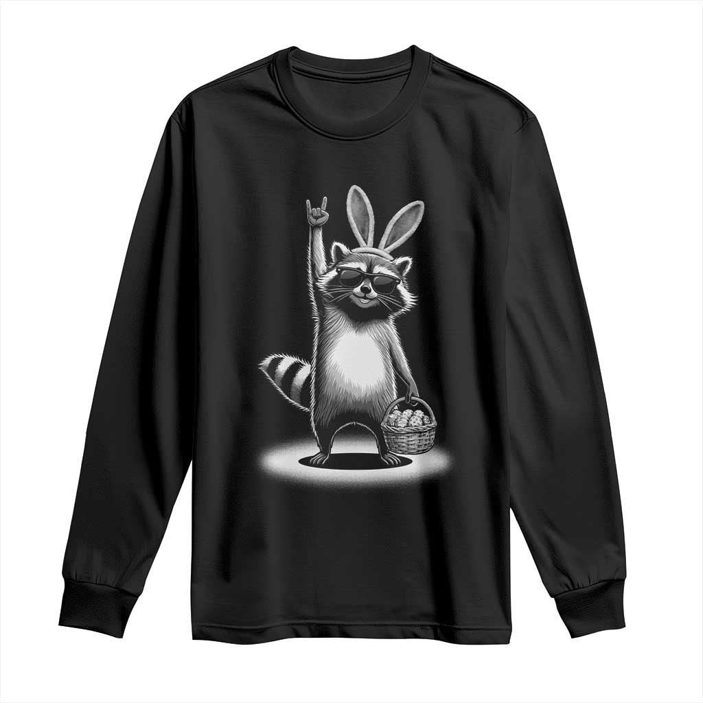 Retro Easter Raccoon Bunny Rock Hand Trash Panda Long Sleeve Shirt TS11 Black Print Your Wear