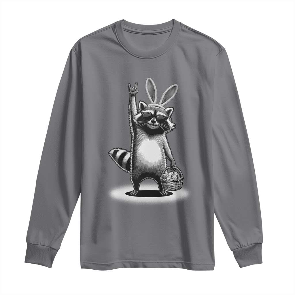 Retro Easter Raccoon Bunny Rock Hand Trash Panda Long Sleeve Shirt TS11 Charcoal Print Your Wear