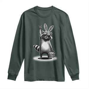 Retro Easter Raccoon Bunny Rock Hand Trash Panda Long Sleeve Shirt TS11 Dark Forest Green Print Your Wear
