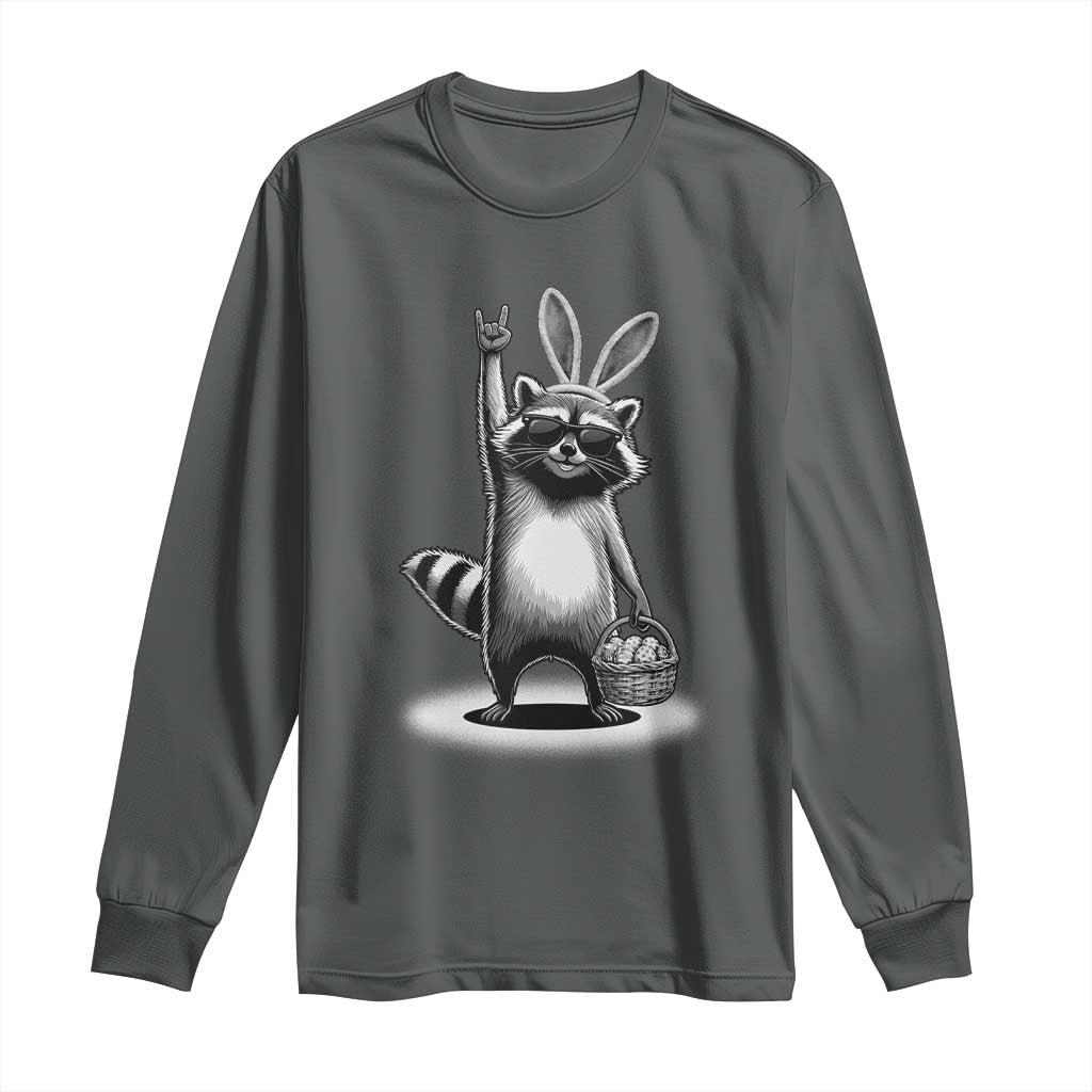 Retro Easter Raccoon Bunny Rock Hand Trash Panda Long Sleeve Shirt TS11 Dark Heather Print Your Wear