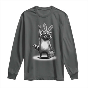 Retro Easter Raccoon Bunny Rock Hand Trash Panda Long Sleeve Shirt TS11 Dark Heather Print Your Wear