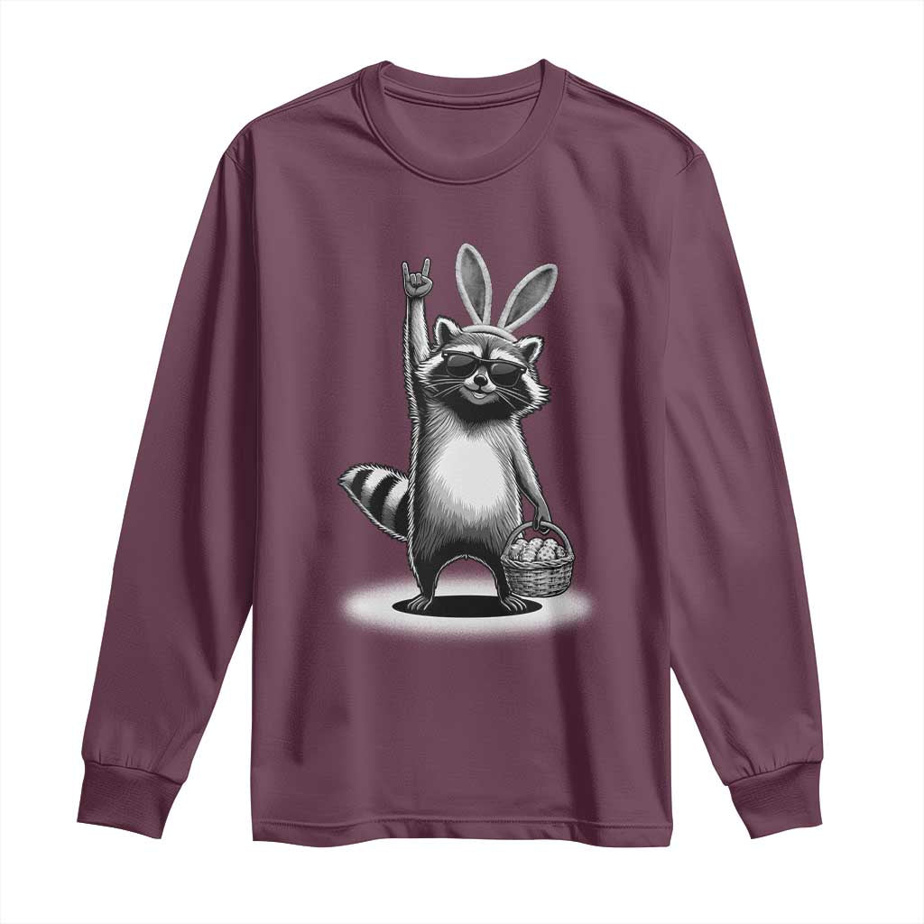 Retro Easter Raccoon Bunny Rock Hand Trash Panda Long Sleeve Shirt TS11 Maroon Print Your Wear