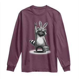Retro Easter Raccoon Bunny Rock Hand Trash Panda Long Sleeve Shirt TS11 Maroon Print Your Wear