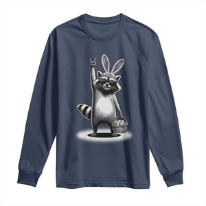 Retro Easter Raccoon Bunny Rock Hand Trash Panda Long Sleeve Shirt TS11 Navy Print Your Wear