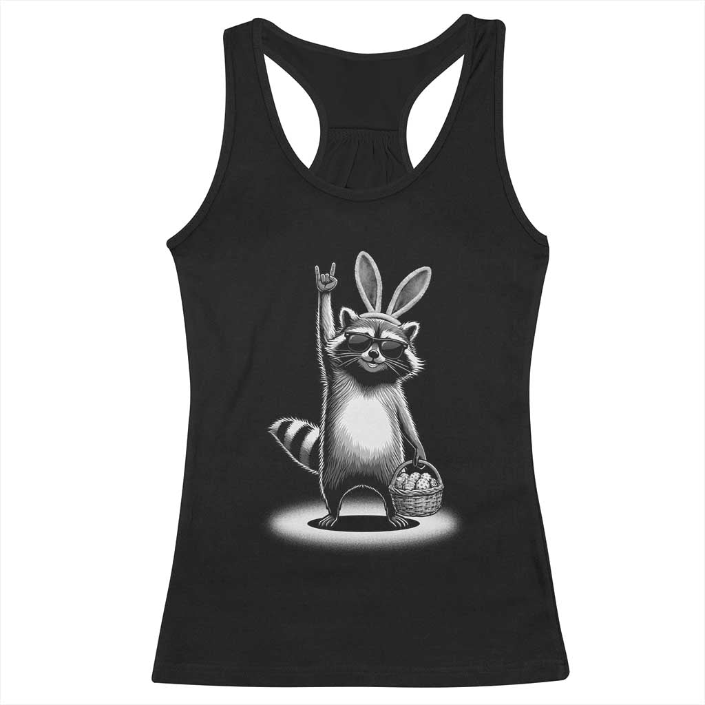 Retro Easter Raccoon Bunny Rock Hand Trash Panda Racerback Tank Top TS11 Black Print Your Wear