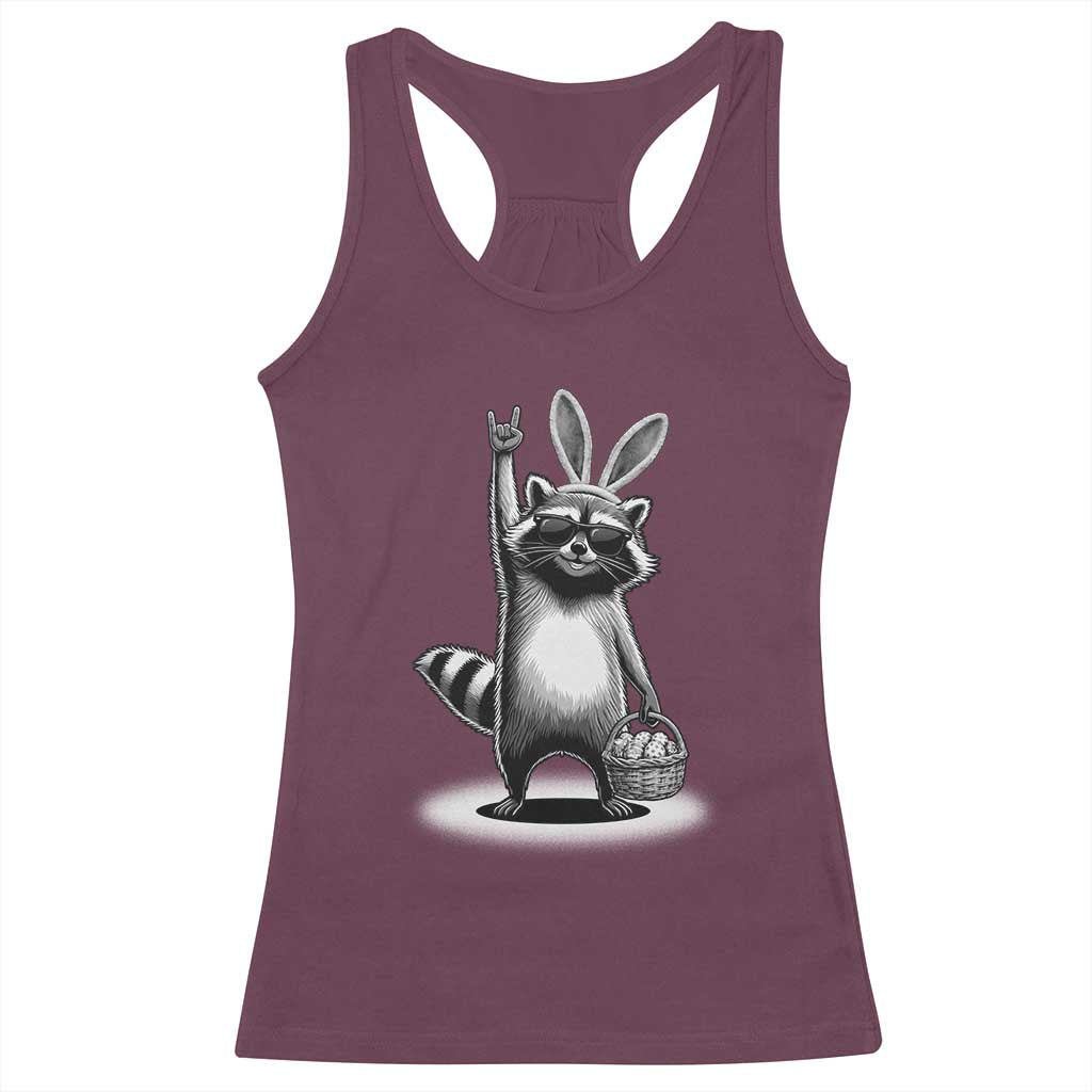 Retro Easter Raccoon Bunny Rock Hand Trash Panda Racerback Tank Top TS11 Maroon Print Your Wear