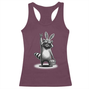 Retro Easter Raccoon Bunny Rock Hand Trash Panda Racerback Tank Top TS11 Maroon Print Your Wear