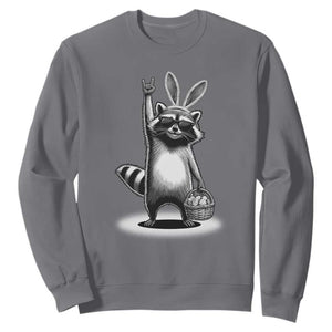Retro Easter Raccoon Bunny Rock Hand Trash Panda Sweatshirt TS11 Charcoal Print Your Wear