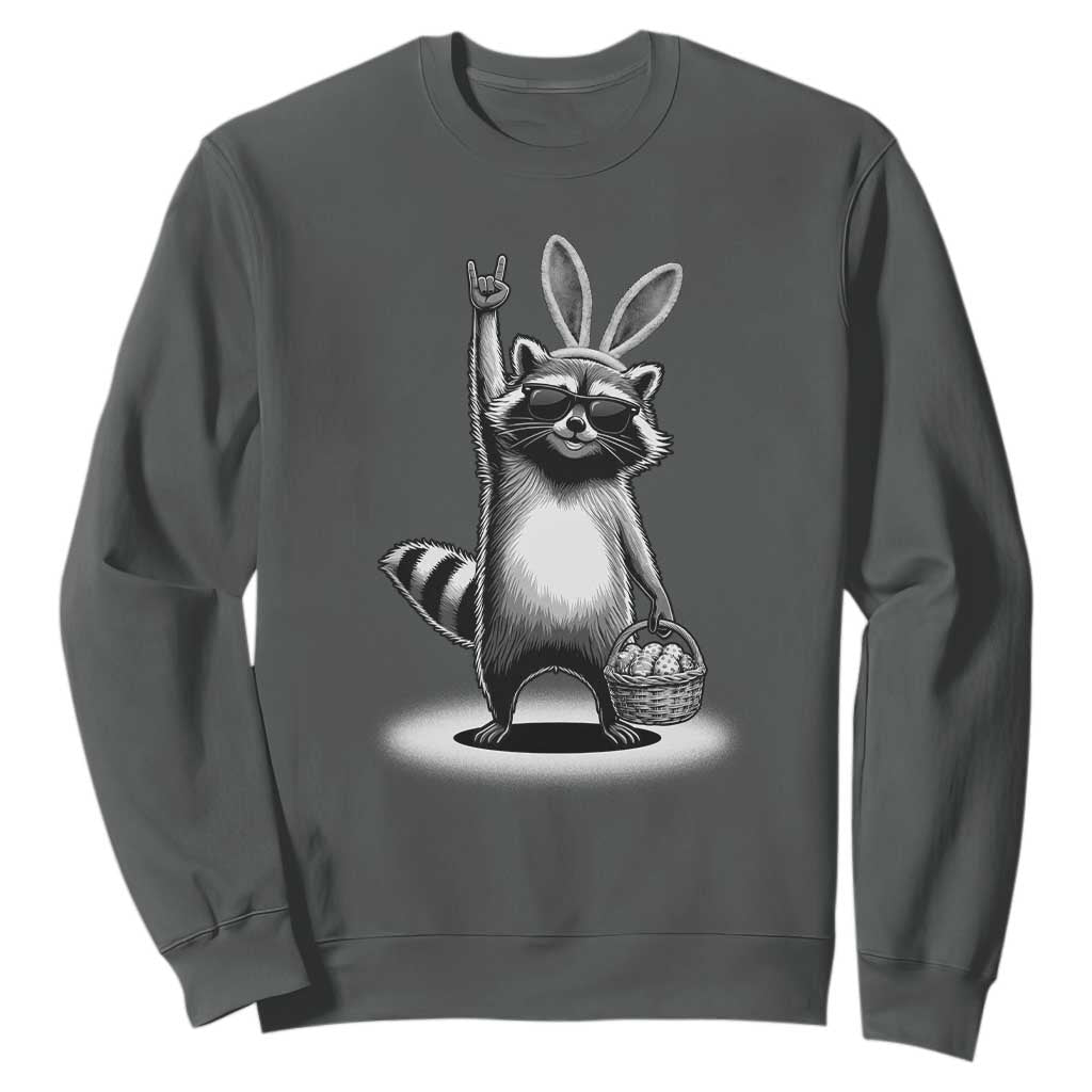 Retro Easter Raccoon Bunny Rock Hand Trash Panda Sweatshirt TS11 Dark Heather Print Your Wear