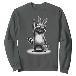 Retro Easter Raccoon Bunny Rock Hand Trash Panda Sweatshirt TS11 Dark Heather Print Your Wear
