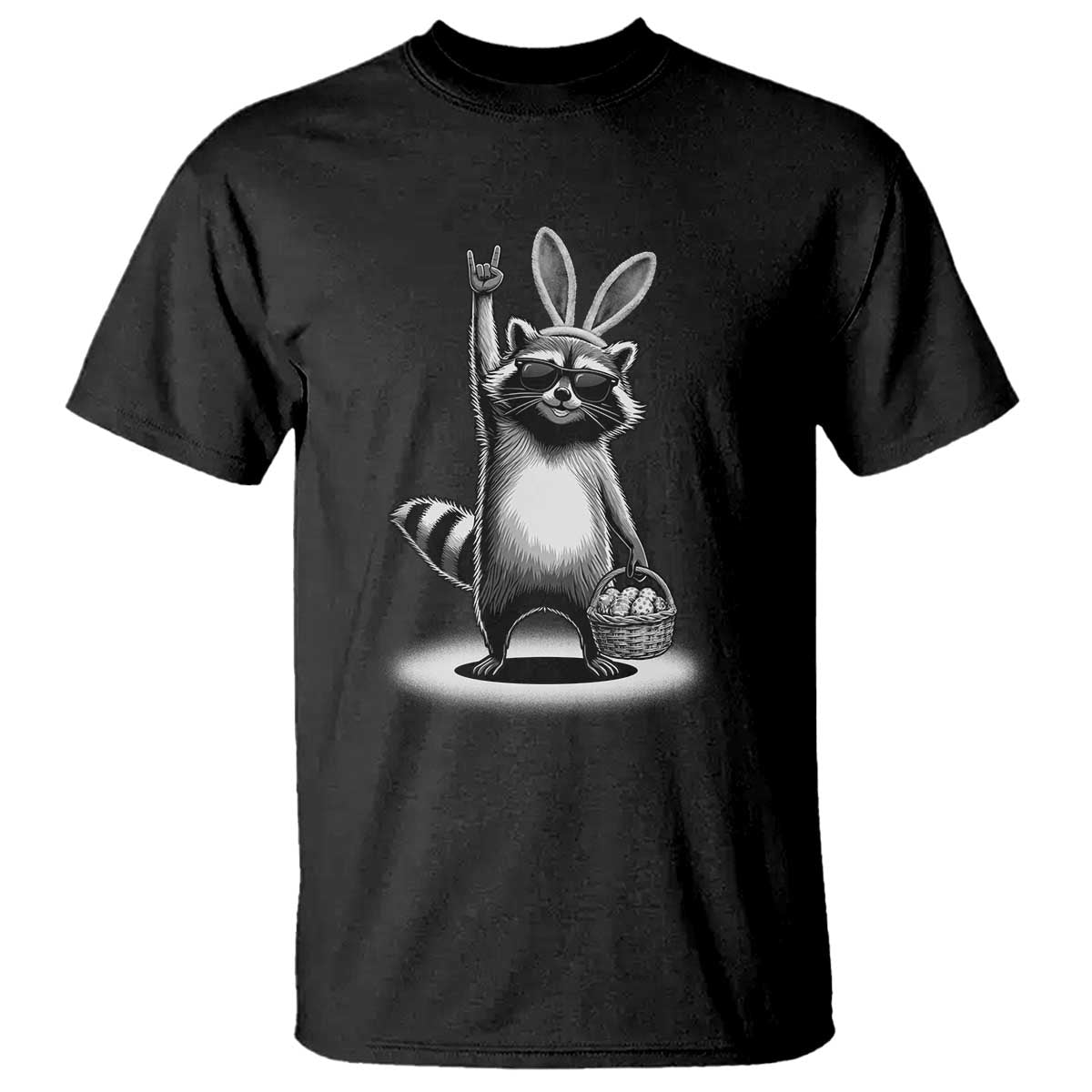 Retro Easter Raccoon Bunny Rock Hand Trash Panda T Shirt TS11 Black Print Your Wear