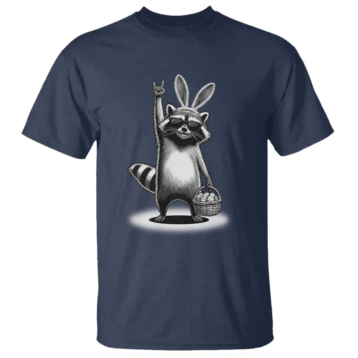 Retro Easter Raccoon Bunny Rock Hand Trash Panda T Shirt TS11 Navy Print Your Wear