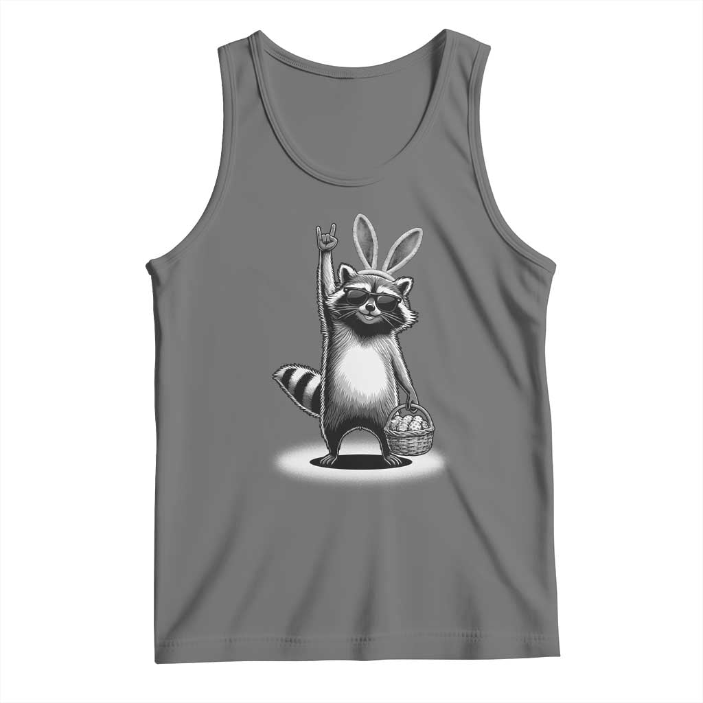 Retro Easter Raccoon Bunny Rock Hand Trash Panda Tank Top TS11 Black Heather Print Your Wear