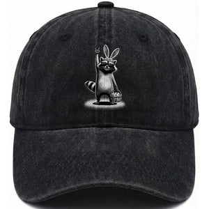 Retro Easter Raccoon Bunny Rock Hand Trash Panda Washed Cotton Baseball Cap TS11 Print Your Wear
