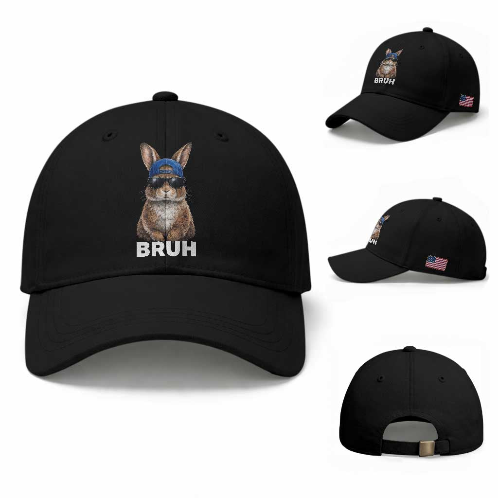 Funny Easter Bruh Bunny Sunglasses Meme Baseball Cap TS11 Baseball Cap Universal Fit Black Print Your Wear
