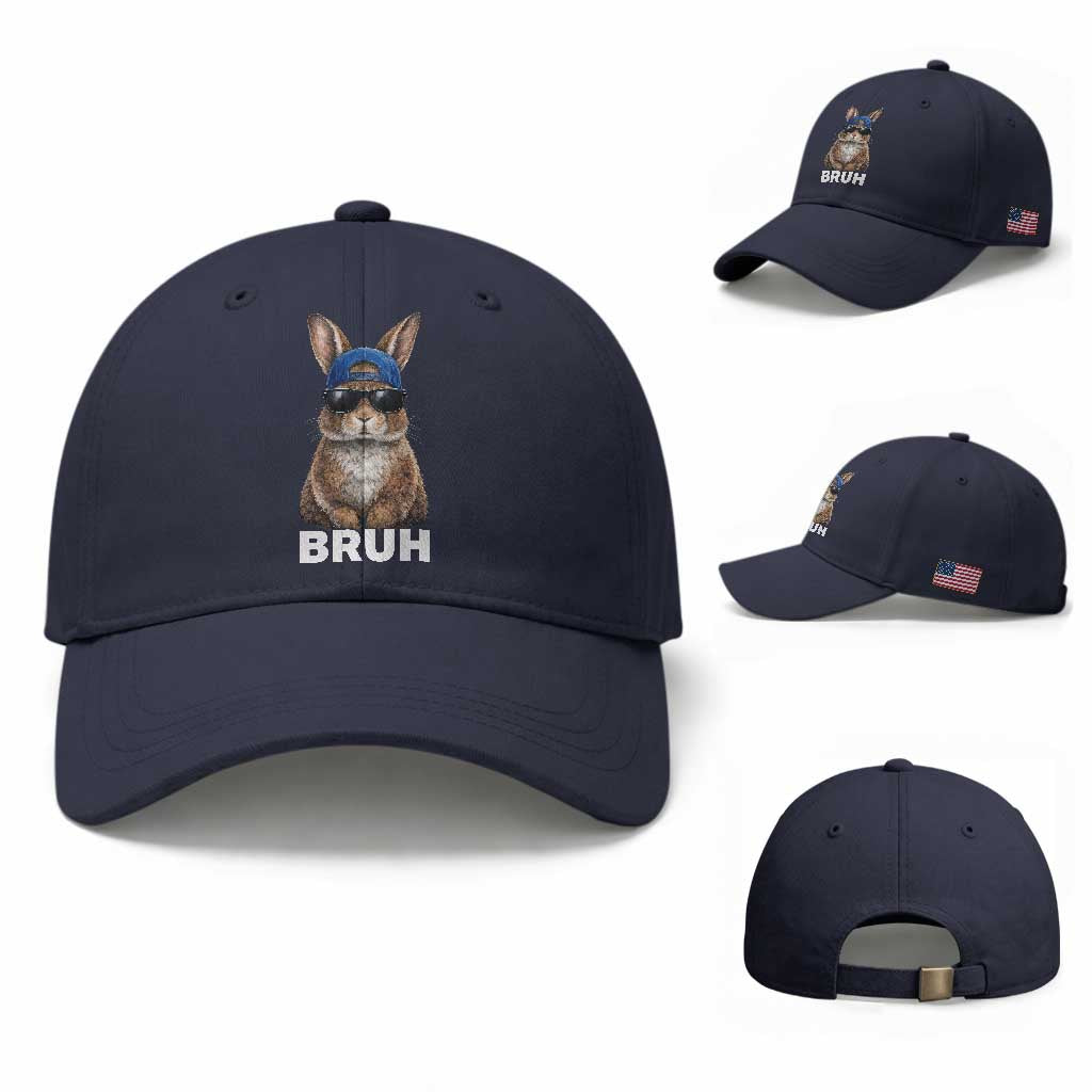 Funny Easter Bruh Bunny Sunglasses Meme Baseball Cap TS11 Baseball Cap Universal Fit Navy Print Your Wear