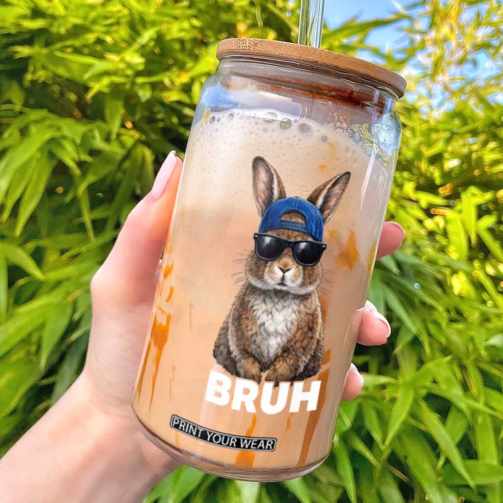 Funny Easter Bruh Bunny Sunglasses Meme Glass Can TS11 Black Print Your Wear