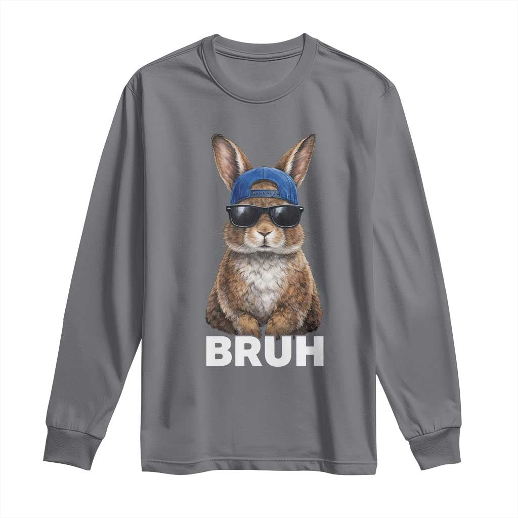 Funny Easter Bruh Bunny Sunglasses Meme Long Sleeve Shirt TS11 Charcoal Print Your Wear