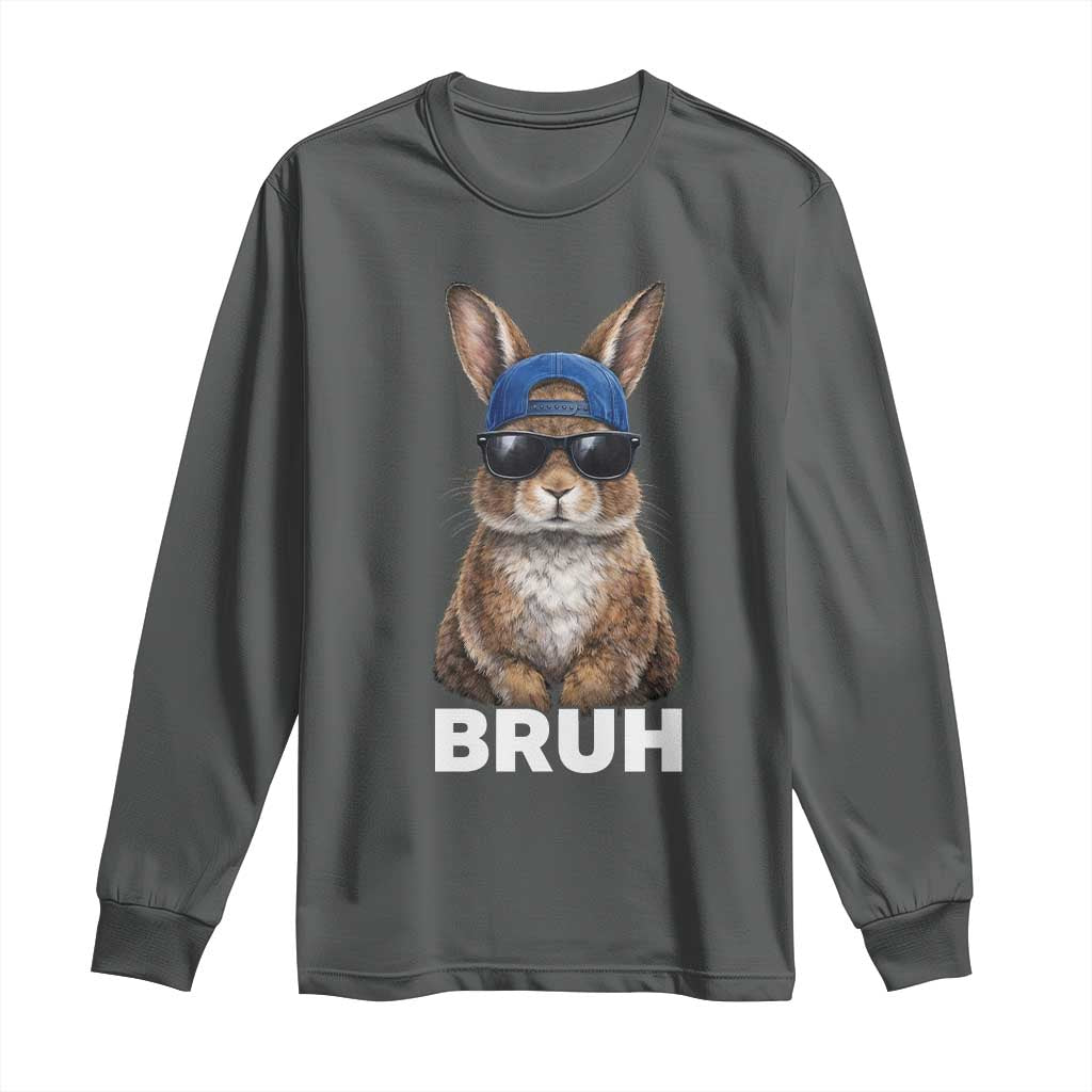 Funny Easter Bruh Bunny Sunglasses Meme Long Sleeve Shirt TS11 Dark Heather Print Your Wear