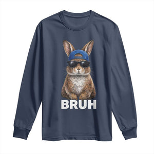 Funny Easter Bruh Bunny Sunglasses Meme Long Sleeve Shirt TS11 Navy Print Your Wear