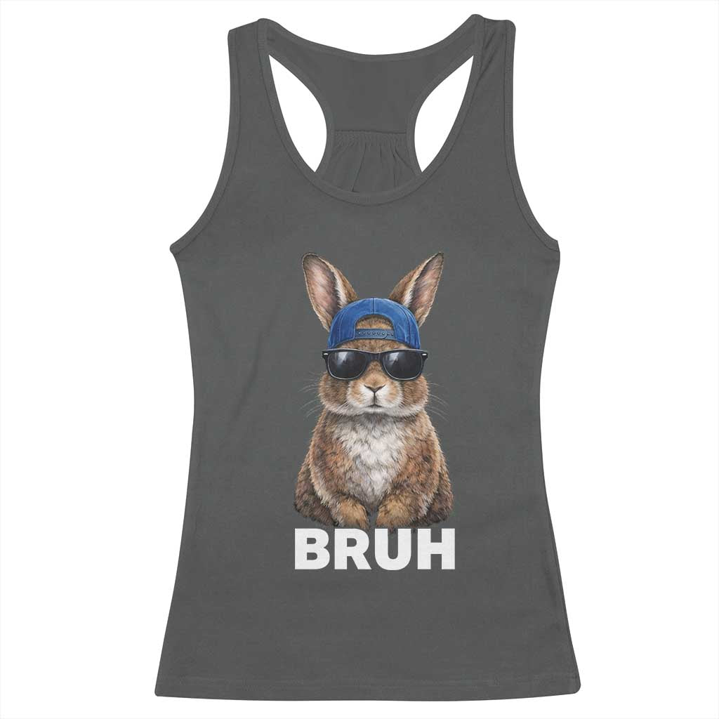 Funny Easter Bruh Bunny Sunglasses Meme Racerback Tank Top TS11 Dark Heather Print Your Wear