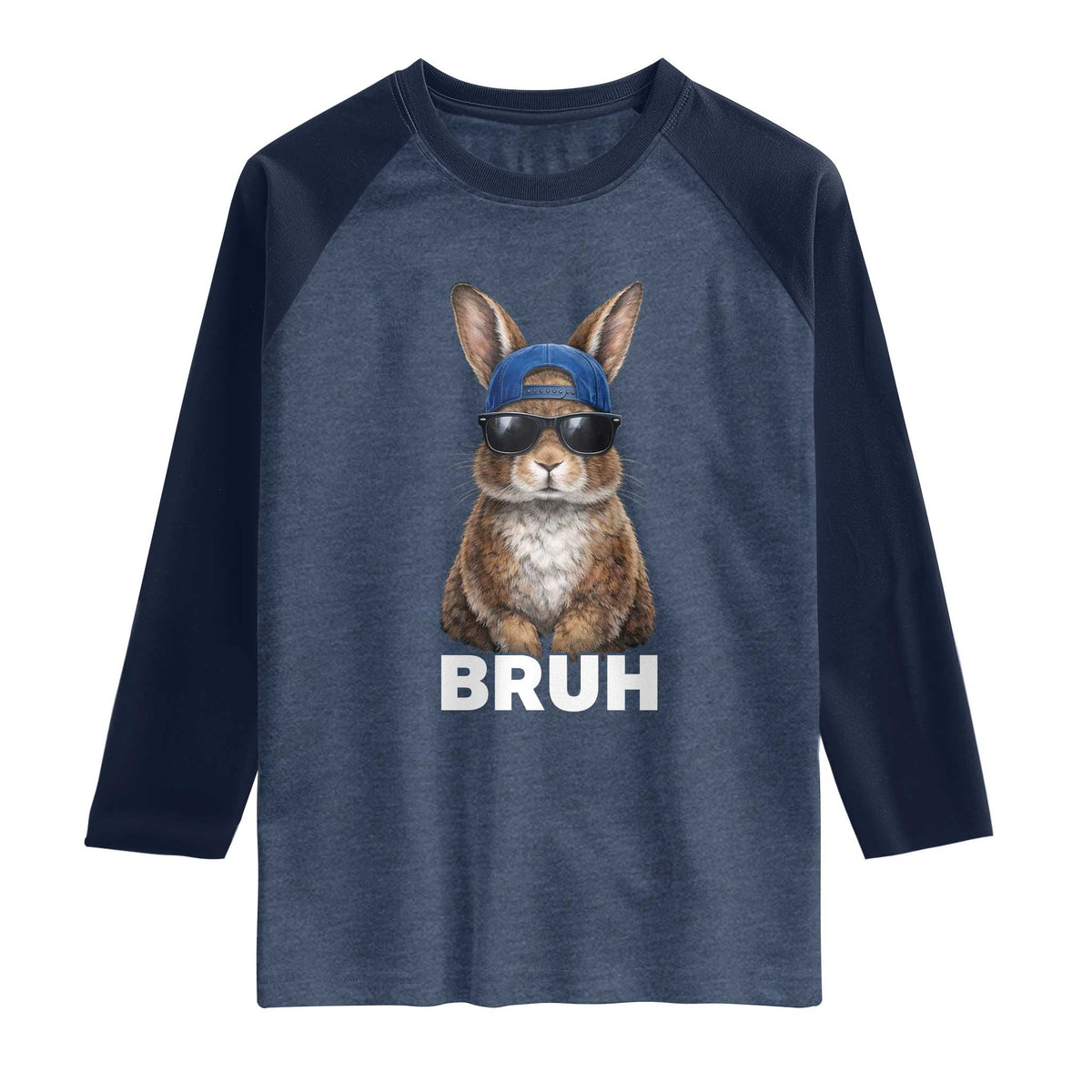 Funny Easter Bruh Bunny Sunglasses Meme Raglan Shirt TS11 Heather Denim Navy Print Your Wear