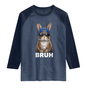 Funny Easter Bruh Bunny Sunglasses Meme Raglan Shirt TS11 Heather Denim Navy Print Your Wear