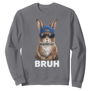 Funny Easter Bruh Bunny Sunglasses Meme Sweatshirt TS11 Charcoal Print Your Wear
