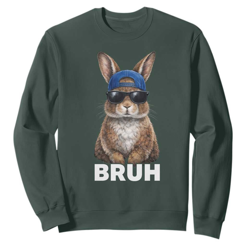 Funny Easter Bruh Bunny Sunglasses Meme Sweatshirt TS11 Dark Forest Green Print Your Wear