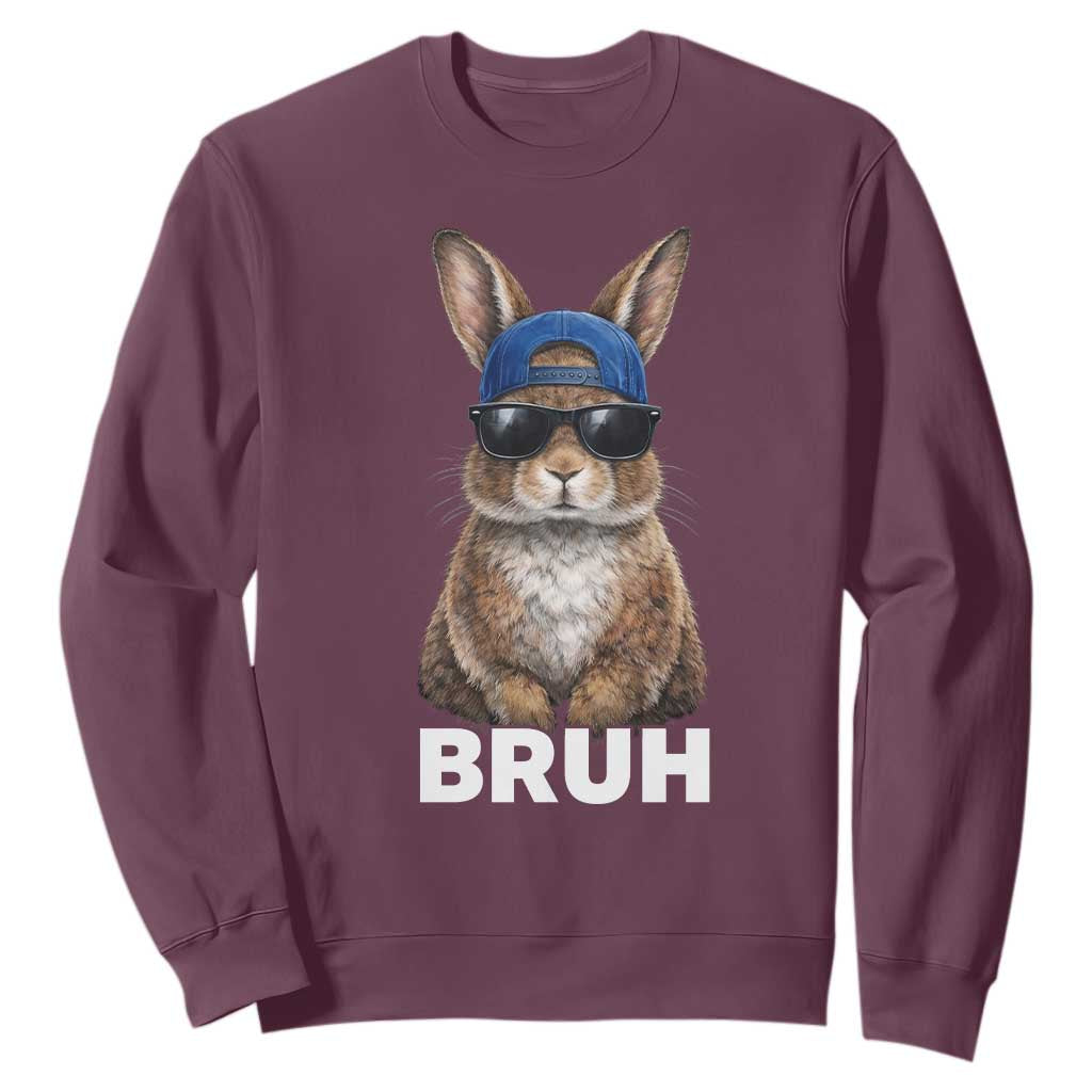 Funny Easter Bruh Bunny Sunglasses Meme Sweatshirt TS11 Maroon Print Your Wear