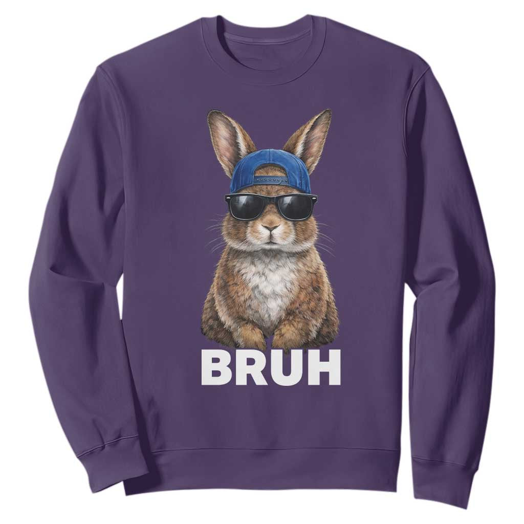 Funny Easter Bruh Bunny Sunglasses Meme Sweatshirt TS11 Purple Print Your Wear