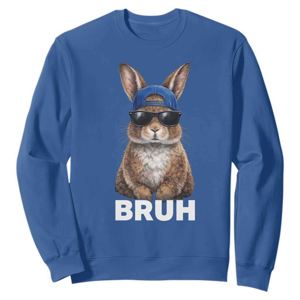 Funny Easter Bruh Bunny Sunglasses Meme Sweatshirt TS11 Royal Blue Print Your Wear