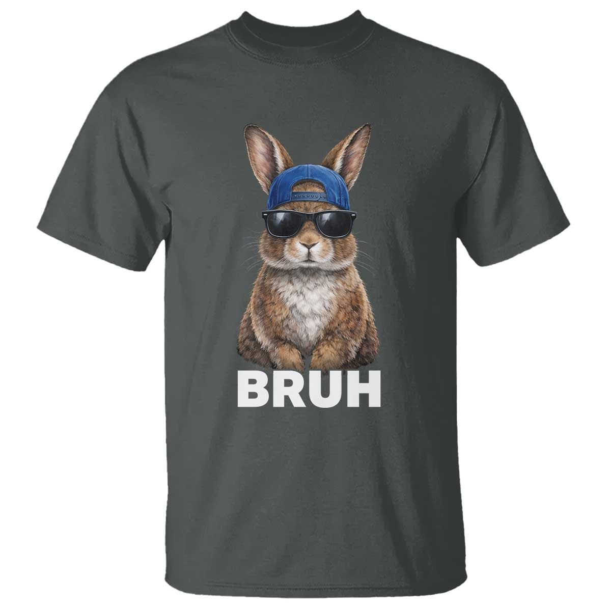 Funny Easter Bruh Bunny Sunglasses Meme T Shirt TS11 Dark Heather Print Your Wear