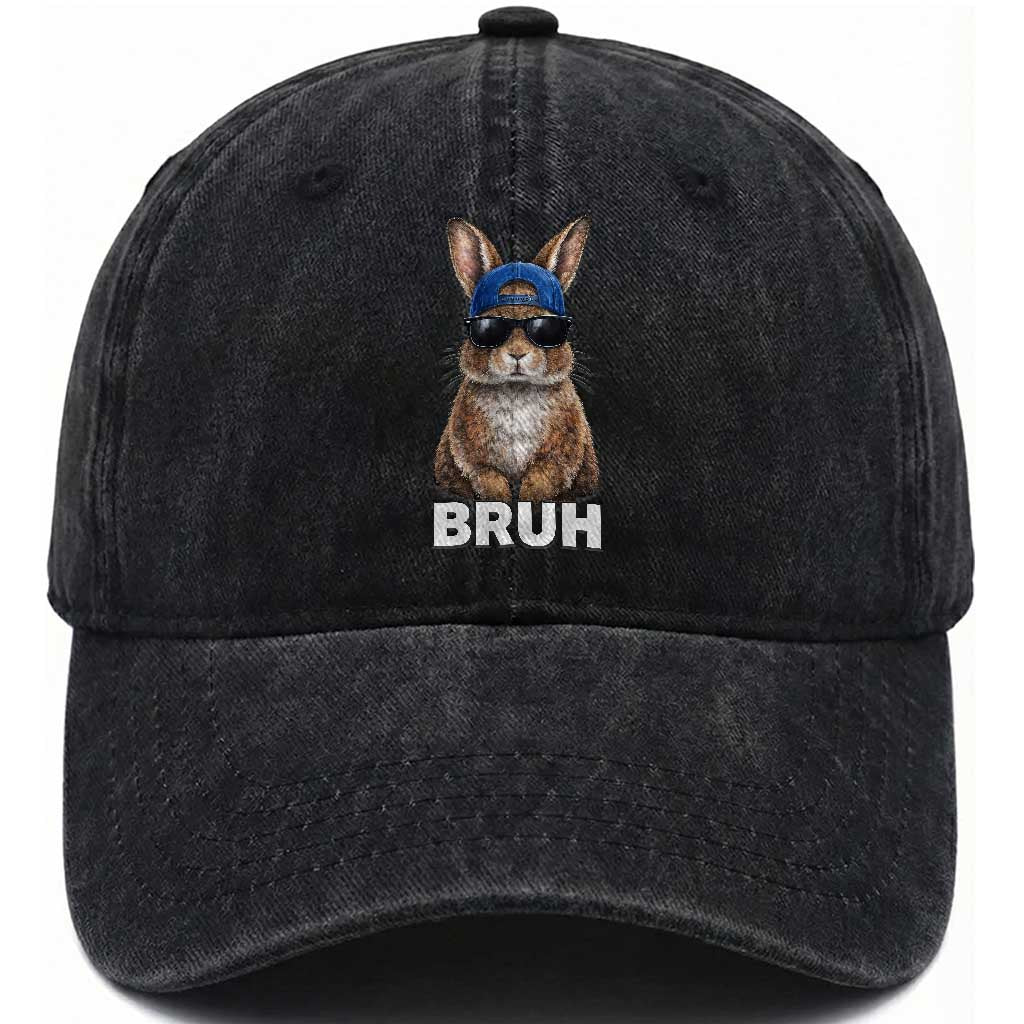 Funny Easter Bruh Bunny Sunglasses Meme Washed Cotton Baseball Cap TS11 Print Your Wear