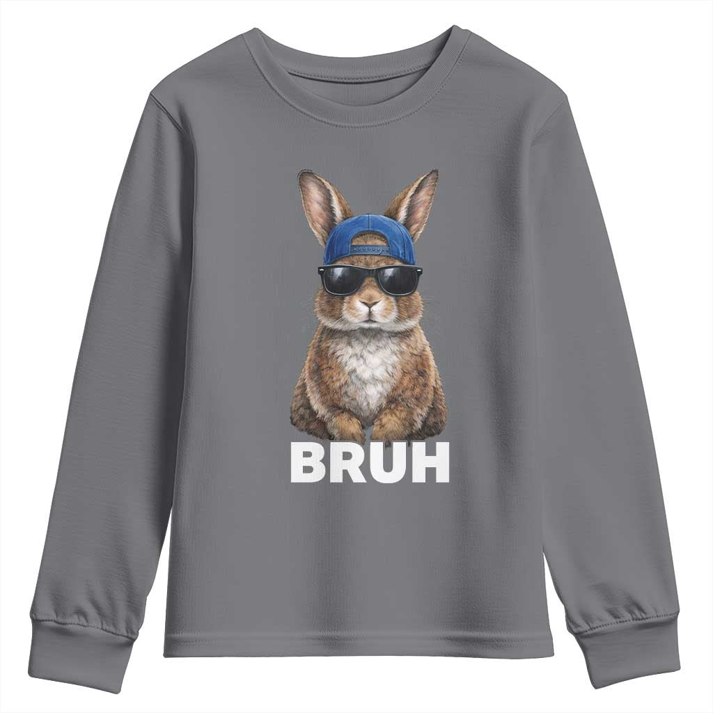 Funny Easter Bruh Bunny Sunglasses Meme Youth Sweatshirt TS11 Charcoal Print Your Wear