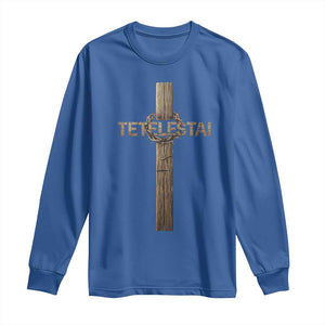 Christian Easter Resurrection Day Tetelestai Religious Cross Long Sleeve Shirt TS11 Royal Blue Print Your Wear